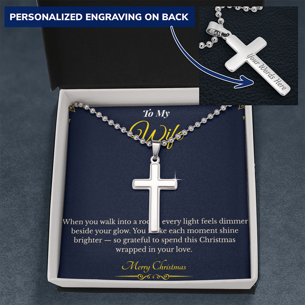 Personalized Cross Necklace with Ball Chain – Faith-Inspired Christmas Gift for Wife | Custom Engraved Jewelry That Reflects Love & Hope | Elegant Holiday Keepsake