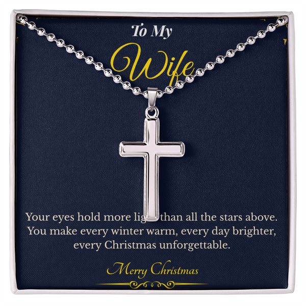 Artisan Cross Necklace with Ball Chain – Meaningful Christmas Gift for Wife | Handcrafted Jewelry That Symbolizes Strength & Faith | Elegant Holiday Gift