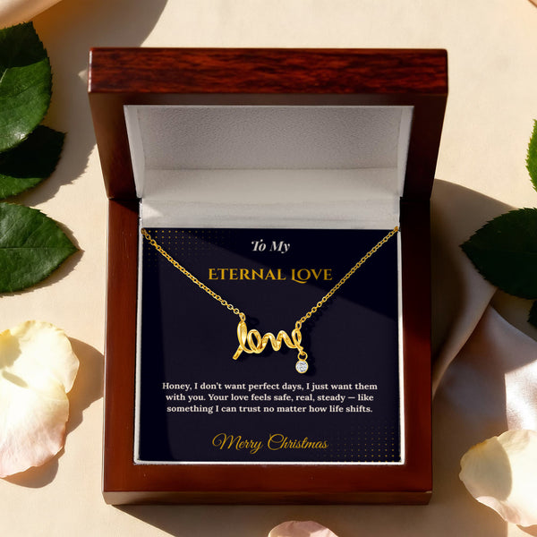 Scripted Love Necklace – Romantic Christmas Gift for Wife | Elegant Jewelry That Spells Out Love Beautifully | Timeless Holiday Keepsake She'll Adore