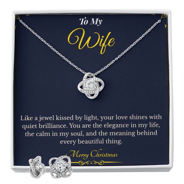 Love Knot Necklace and Earring Set – Romantic Christmas Gift for Wife | Complete Jewelry Set That Radiates Eternal Love | Elegant Holiday Keepsake