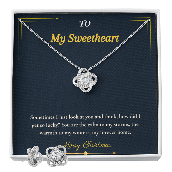 Love Knot Necklace and Earring Set – Romantic Christmas Gift for Wife | Complete Jewelry Set That Radiates Eternal Love | Elegant Holiday Keepsake