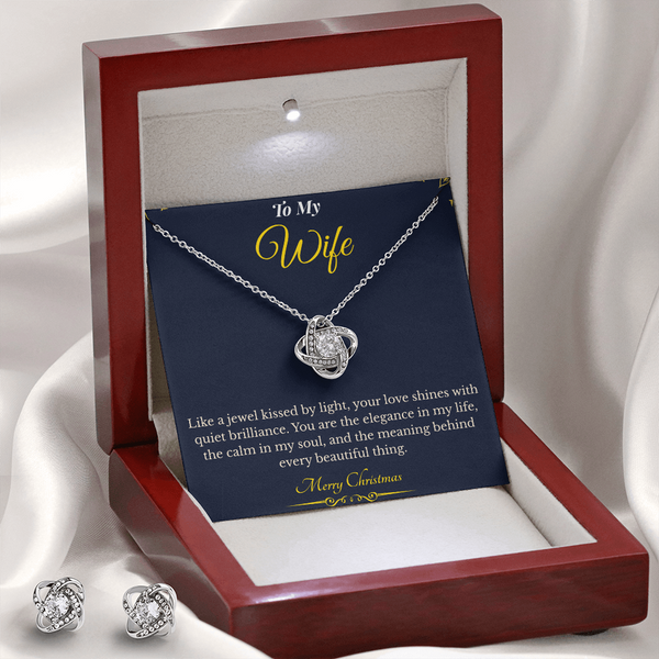 Love Knot Necklace and Earring Set – Romantic Christmas Gift for Wife | Complete Jewelry Set That Radiates Eternal Love | Elegant Holiday Keepsake