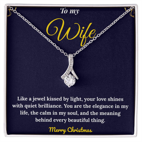 Alluring Beauty 14K White Gold Finish Necklace for Wife with Message Card & Gift Box | Romantic Christmas Gift from Husband