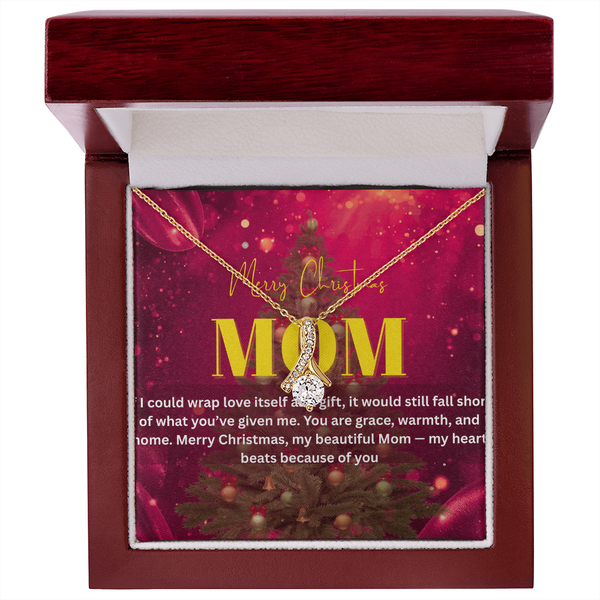 "Heartfelt Christmas Gift for Mom – Alluring Beauty Necklace with Message Card | 14k White or 18k Gold Finish"