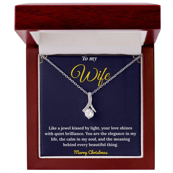 Alluring Beauty 14K White Gold Finish Necklace for Wife with Message Card & Gift Box | Romantic Christmas Gift from Husband