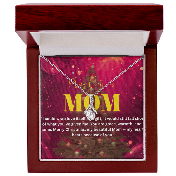 "Heartfelt Christmas Gift for Mom – Alluring Beauty Necklace with Message Card | 14k White or 18k Gold Finish"