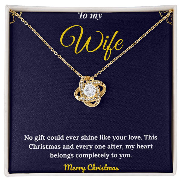 Christmas Love Knot Heart Necklace for Her – 14k White Gold with Sparkling CZ | Elegant Holiday Jewelry Symbolizing Endless Love