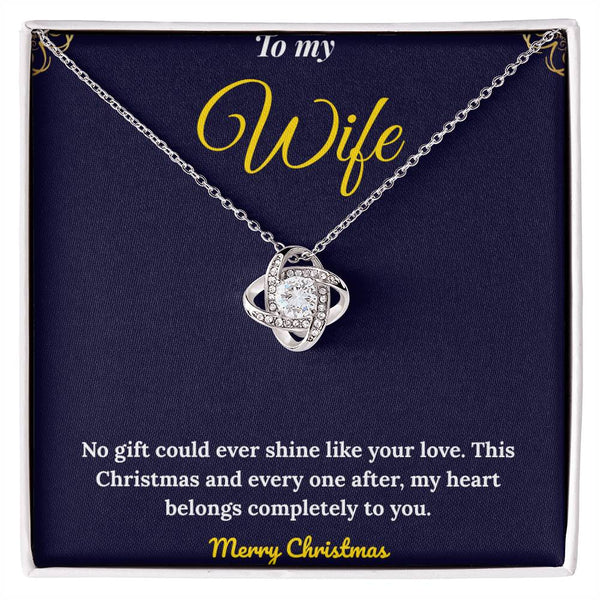 Christmas Love Knot Heart Necklace for Her – 14k White Gold with Sparkling CZ | Elegant Holiday Jewelry Symbolizing Endless Love