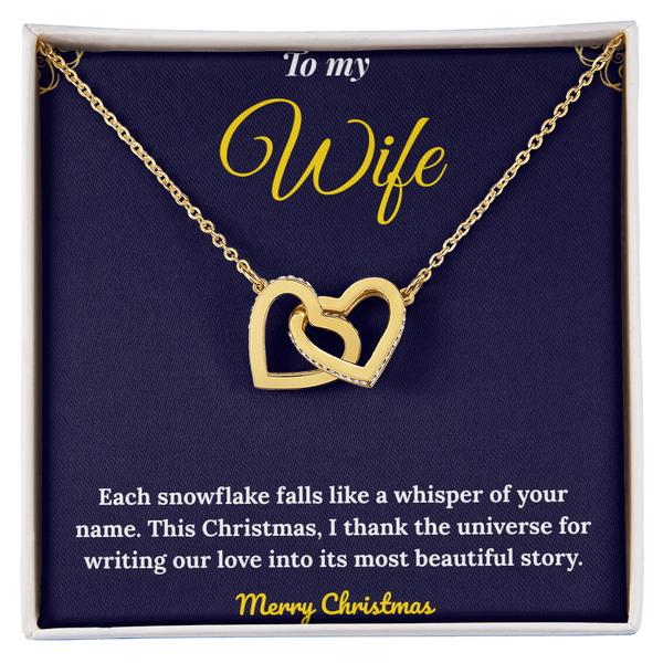 Interlocking Heart Necklace for Couples – CZ Crystal Double Heart Pendant in 18K Yellow Gold Finish and 14K White Gold Finish | Romantic Christmas Gift for wife