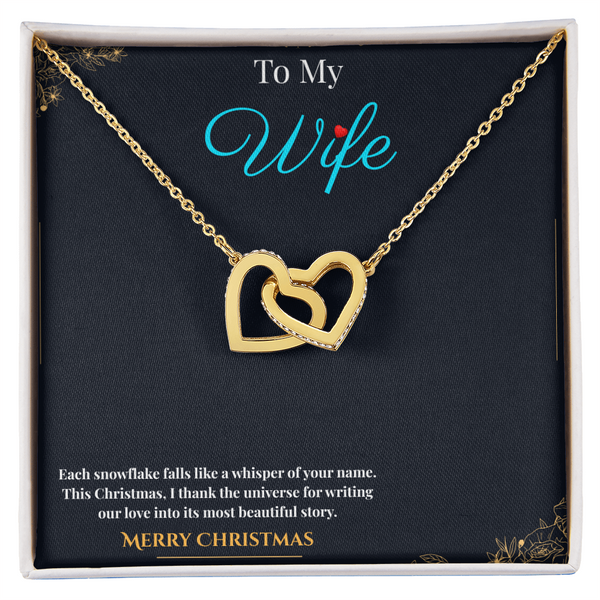 Interlocking Heart Necklace for Couples – CZ Crystal Double Heart Pendant in 18K Yellow Gold Finish and 14K White Gold Finish| Romantic Christmas Gift for wife
