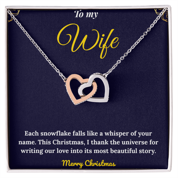 Interlocking Heart Necklace for Couples – CZ Crystal Double Heart Pendant in 18K Yellow Gold Finish and 14K White Gold Finish | Romantic Christmas Gift for wife