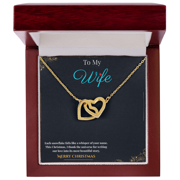 Interlocking Heart Necklace for Couples – CZ Crystal Double Heart Pendant in 18K Yellow Gold Finish and 14K White Gold Finish| Romantic Christmas Gift for wife