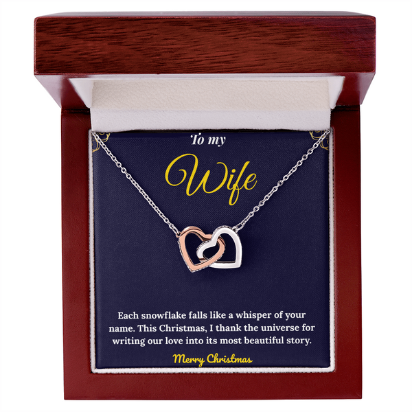 Interlocking Heart Necklace for Couples – CZ Crystal Double Heart Pendant in 18K Yellow Gold Finish and 14K White Gold Finish | Romantic Christmas Gift for wife