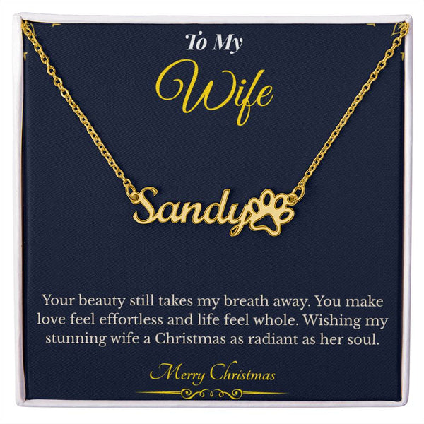 Paw Print Name Necklace – Heartwarming Christmas Gift for Wife | Personalized Jewelry That Celebrates Love for Pets | Cute Custom Keepsake She'll Treasure