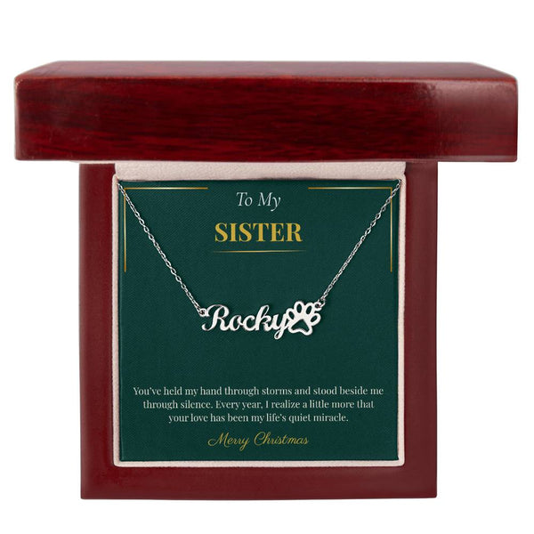 Paw Print Name Necklace – Adorable Christmas Gift for Sister | Pet Lover Personalized Jewelry Gift