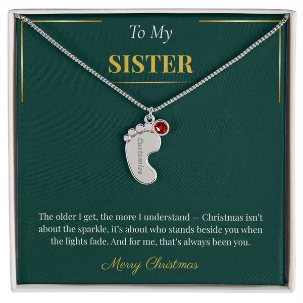 Engraved Baby Feet Necklace with Birthstone – Heartwarming Christmas Gift for Sister | Meaningful Custom Jewelry