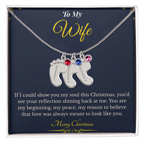 Engraved Baby Feet Necklace with Birthstone – Sentimental Christmas Gift for Wife | Personalized Jewelry That Honors Motherhood | Heartfelt Keepsake She'll Adore