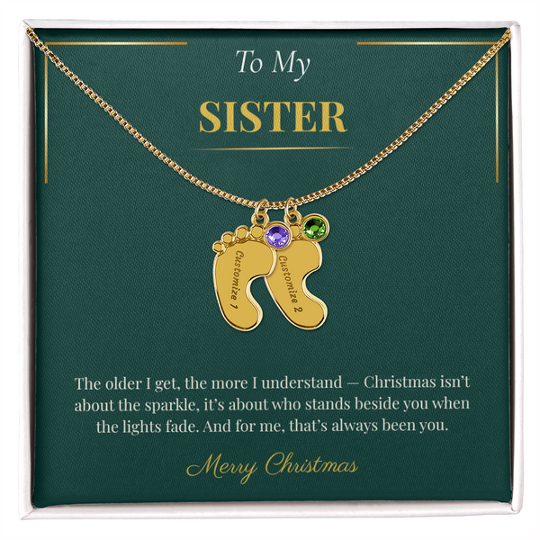 Engraved Baby Feet Necklace with Birthstone – Heartwarming Christmas Gift for Sister | Meaningful Custom Jewelry