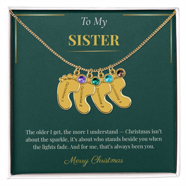 Engraved Baby Feet Necklace with Birthstone – Heartwarming Christmas Gift for Sister | Meaningful Custom Jewelry