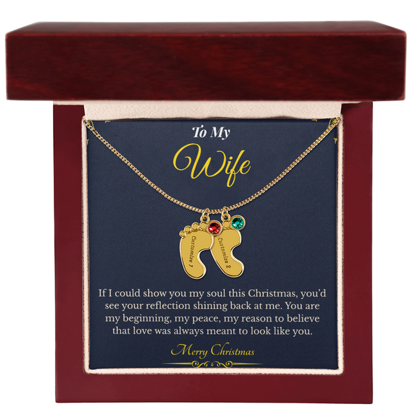 Engraved Baby Feet Necklace with Birthstone – Sentimental Christmas Gift for Wife | Personalized Jewelry That Honors Motherhood | Heartfelt Keepsake She'll Adore