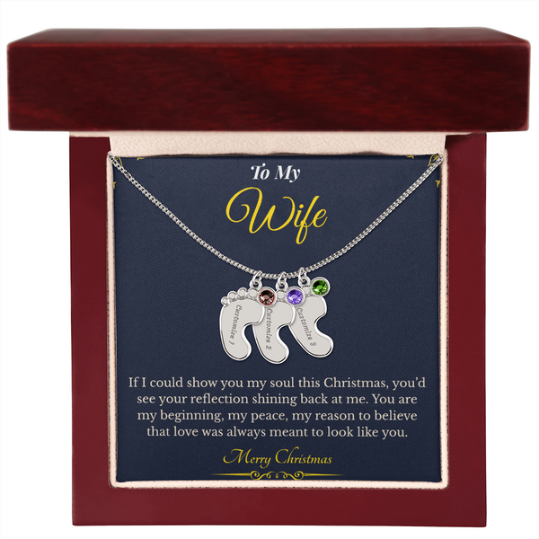 Engraved Baby Feet Necklace with Birthstone – Sentimental Christmas Gift for Wife | Personalized Jewelry That Honors Motherhood | Heartfelt Keepsake She'll Adore