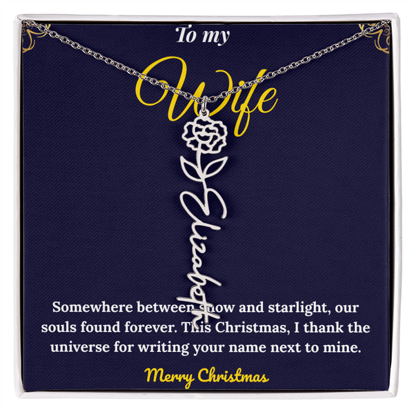 Custom Vertical Name Necklace – Personalized Drop Pendant in Polished Stainless Steel or 18K Yellow Gold | Christmas Gift for Her | Flower Name Necklace