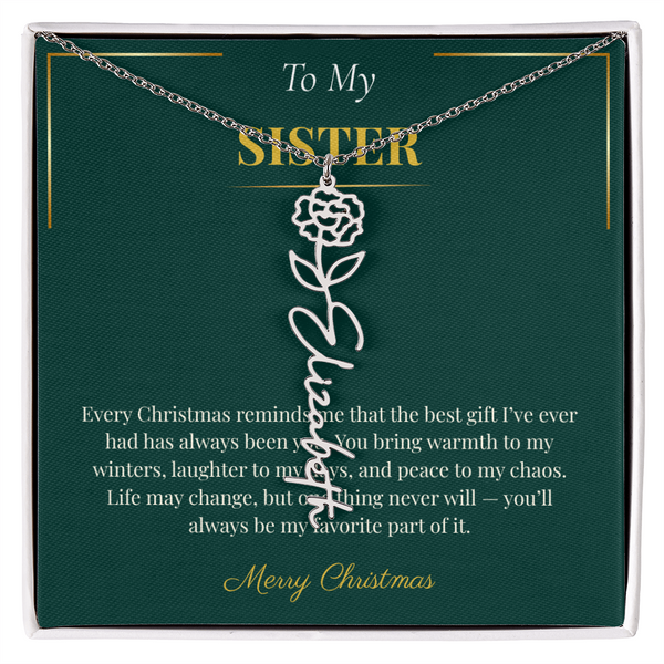 Flower Name Necklace – Personalized Christmas Gift for Sister | Custom Jewelry for the Holidays