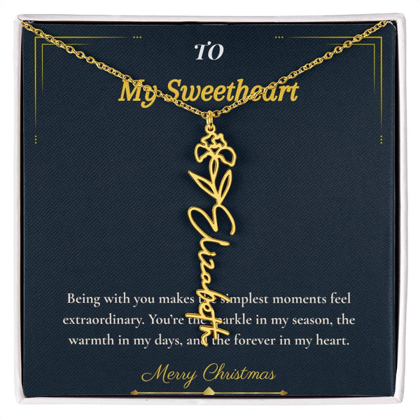 Flower Name Necklace – Personalized Christmas Gift for Wife | Custom Floral Jewelry That Shows Thoughtful Love | Unique Necklace for Her