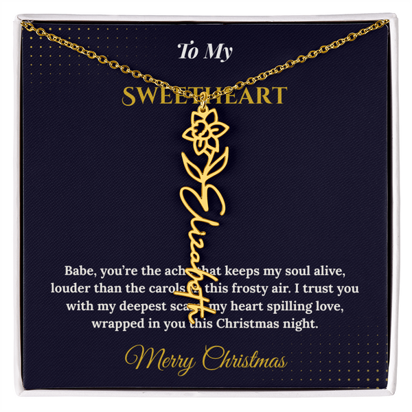 Flower Name Necklace – Personalized Christmas Gift for Wife | Custom Floral Jewelry That Shows Thoughtful Love | Unique Necklace for Her