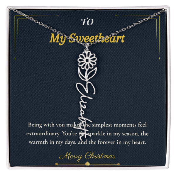 Flower Name Necklace – Personalized Christmas Gift for Wife | Custom Floral Jewelry That Shows Thoughtful Love | Unique Necklace for Her