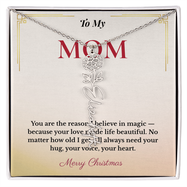 Personalized Christmas Gift for Mom | Custom Floral Jewelry That Celebrates Her Beauty & Love | Unique Keepsake from Daughter or Son