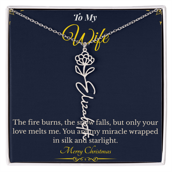 Flower Name Necklace – Personalized Christmas Gift for Wife | Custom Floral Jewelry That Shows Thoughtful Love | Unique Necklace for Her