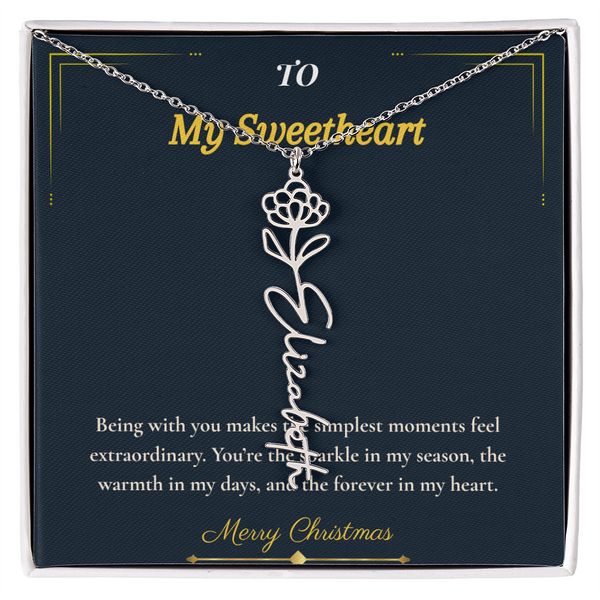 Flower Name Necklace – Personalized Christmas Gift for Wife | Custom Floral Jewelry That Shows Thoughtful Love | Unique Necklace for Her
