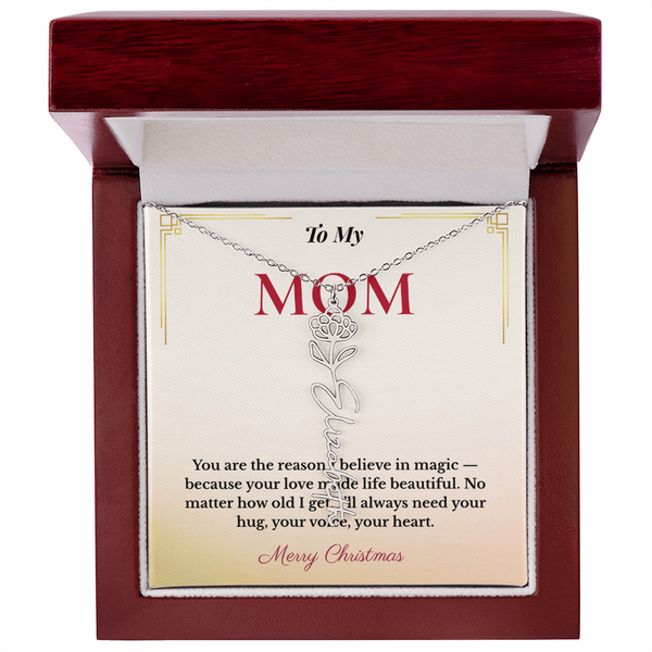 Personalized Christmas Gift for Mom | Custom Floral Jewelry That Celebrates Her Beauty & Love | Unique Keepsake from Daughter or Son