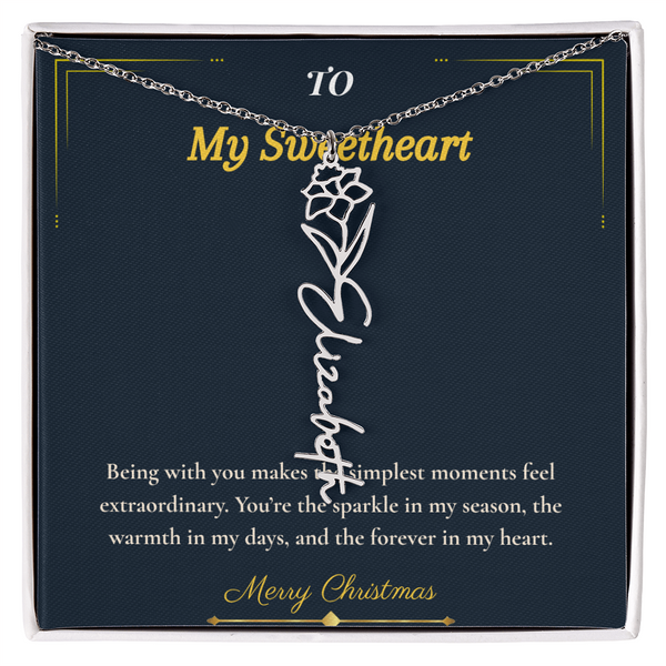 Flower Name Necklace – Personalized Christmas Gift for Wife | Custom Floral Jewelry That Shows Thoughtful Love | Unique Necklace for Her