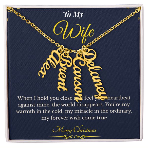 Multi Vertical Name Necklace – Custom Christmas Gift for Wife | Personalized Jewelry That Keeps Loved Ones Close | Elegant Multi-Name Design She'll Treasure