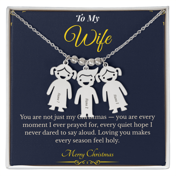 Engraved Kid Charm Necklace – Personalized Christmas Gift for Wife | Custom Family Jewelry That Celebrates Children | Heartfelt Holiday Keepsake