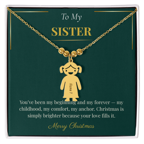 Engraved Kid Charm Necklace – Sentimental Christmas Gift for Sister | Custom Family Jewelry Gift