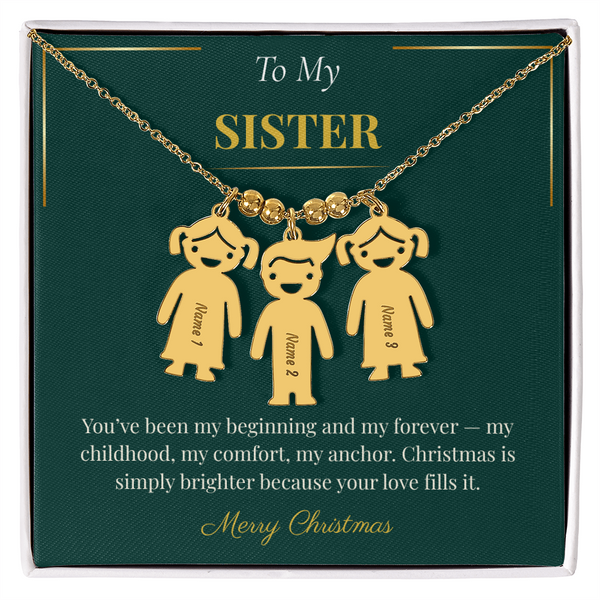 Engraved Kid Charm Necklace – Sentimental Christmas Gift for Sister | Custom Family Jewelry Gift