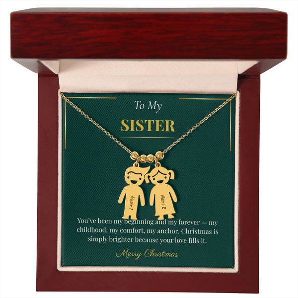Engraved Kid Charm Necklace – Sentimental Christmas Gift for Sister | Custom Family Jewelry Gift
