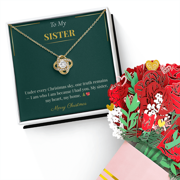 Love Knot Necklace With Rotating Rose Gift Box โ Sentimental Christmas Gift for Sister | Luxurious Holiday Jewelry Set