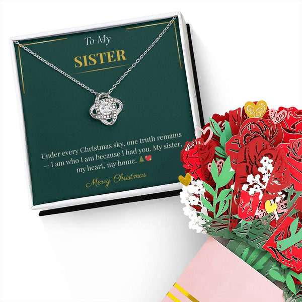 Love Knot Necklace With Rotating Rose Gift Box โ Sentimental Christmas Gift for Sister | Luxurious Holiday Jewelry Set