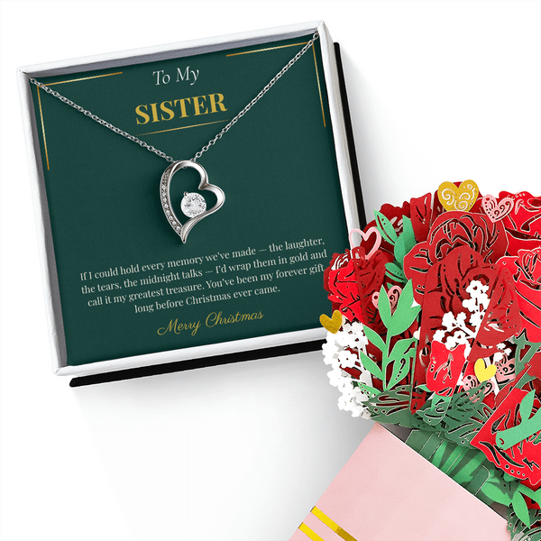 Forever Love Necklace with Rotating Rose Gift Box – Romantic Christmas Gift for Sister | Unique Holiday Jewelry Box Set