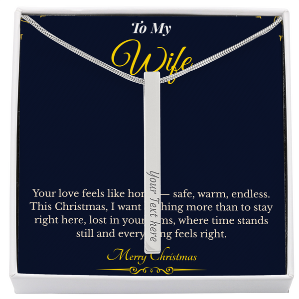 Engraved 4-Sided Stick Necklace with Message Card – Heartfelt Christmas Gift for Wife | Personalized Jewelry with Loving Words | Elegant Custom Keepsake