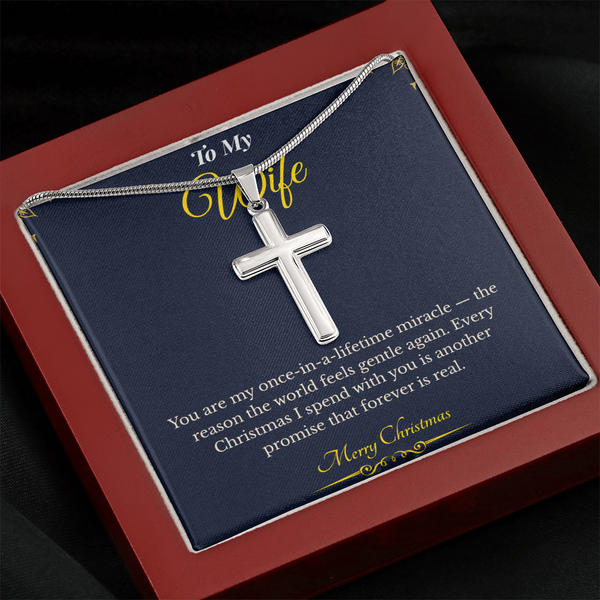Artisan Cross Necklace with Snake Chain – Faith-Inspired Christmas Gift for Wife | Elegant Jewelry That Represents Love & Hope | Timeless Holiday Keepsake