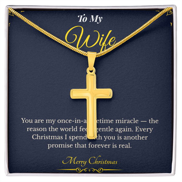 Artisan Cross Necklace with Snake Chain – Faith-Inspired Christmas Gift for Wife | Elegant Jewelry That Represents Love & Hope | Timeless Holiday Keepsake