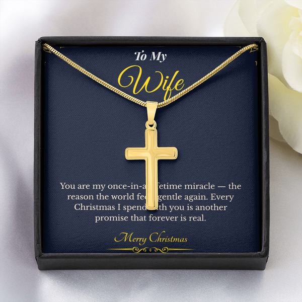 Artisan Cross Necklace with Snake Chain – Faith-Inspired Christmas Gift for Wife | Elegant Jewelry That Represents Love & Hope | Timeless Holiday Keepsake
