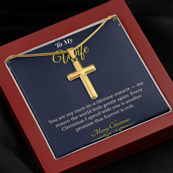Artisan Cross Necklace with Snake Chain – Faith-Inspired Christmas Gift for Wife | Elegant Jewelry That Represents Love & Hope | Timeless Holiday Keepsake