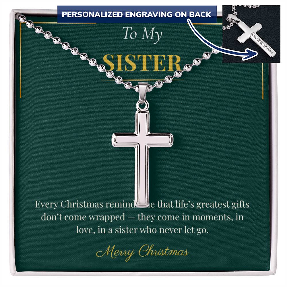 Personalized Cross Necklace with Ball Chain – Faith-Inspired Christmas Gift for Sister | Spiritual Holiday Jewelry