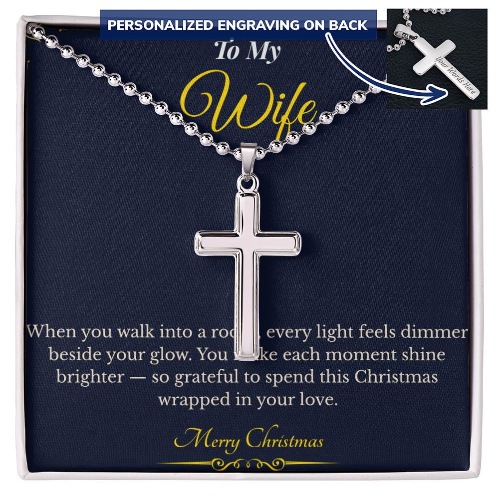 Personalized Cross Necklace with Ball Chain – Faith-Inspired Christmas Gift for Wife | Custom Engraved Jewelry That Reflects Love & Hope | Elegant Holiday Keepsake